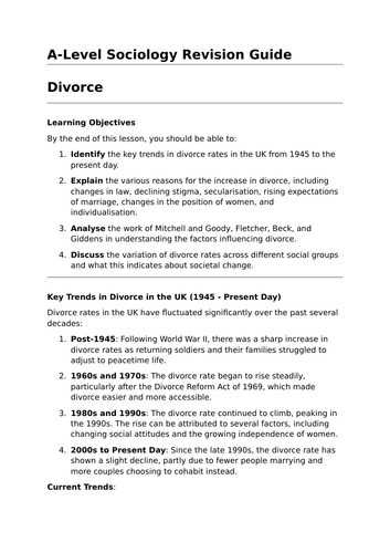 Divorce - A-Level Sociology