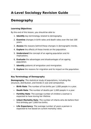 Demography - A-Level Sociology