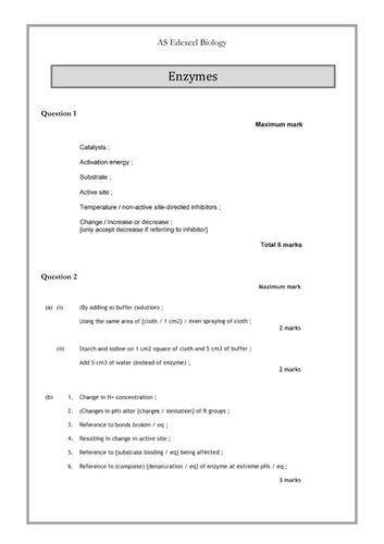 Enzymes IAS Edexcel Past Paper Questions and Answers