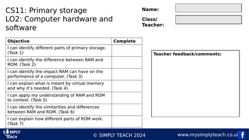 GCSE CS - L11 Workbook (Primary storage)