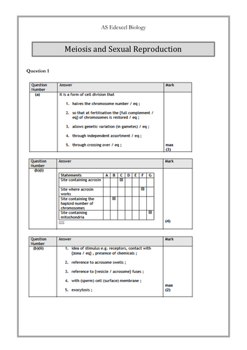 Meiosis and Sexual Reproduction IAS Edexcel Past Paper Questions with Answers