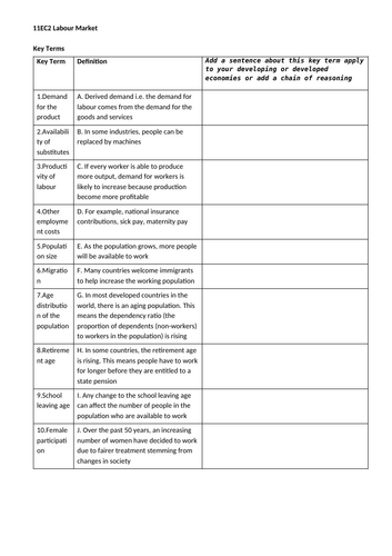 Labour Market IGCSE Economics Chapter 22 & 23 | Teaching Resources