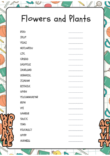 Flowers and Plants - Word Scramble No Prep Activity Printable Worksheet