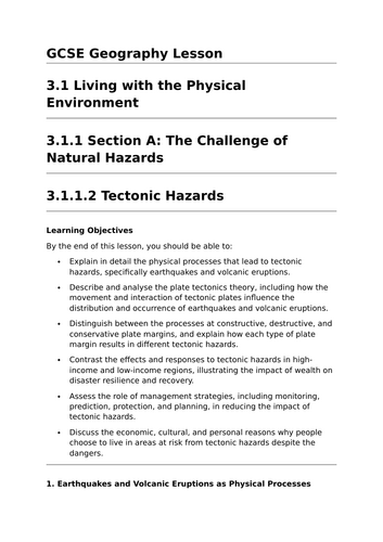 Tectonic Hazards - GCSE Geography Lesson