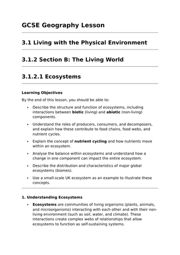 Ecosystems - GCSE Geography Lesson