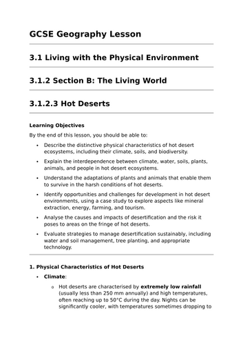 Hot Deserts - GCSE Geography Lesson