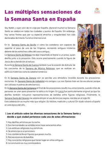 Semana Santa | Easter | A Level Spanish | Teaching Resources