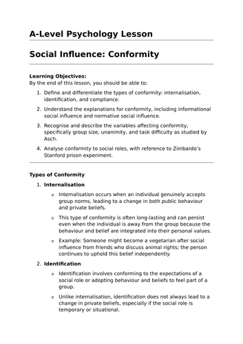 Conformity - A-Level Psychology Lesson