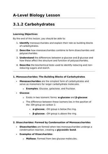 Carbohydrates - A-Level Biology Lesson