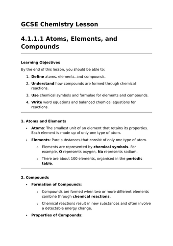 Atoms, Elements and Compounds - GCSE Chemistry Lesson