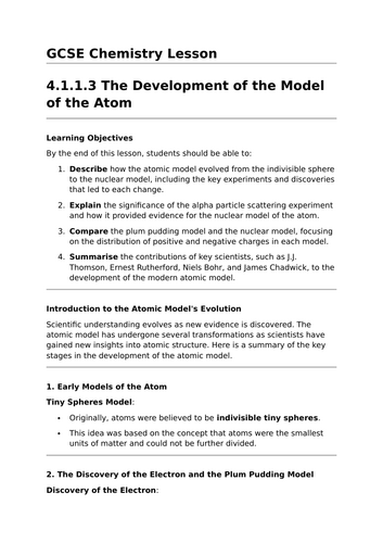 The Development of the Atomic Model - GCSE Chemistry Lesson