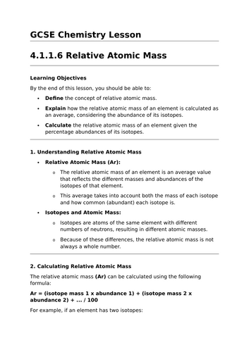 Relative Atomic Mass - GCSE Chemistry Lesson