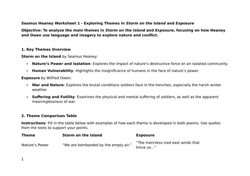 GCSE English - Exploring Themes, Language, and Context in Storm on the Island and Exposure 1,2,3