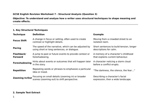 GCSE English - Structural Analysis and Critical Evaluation Skills 7,8 and 9