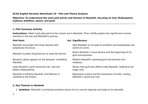 GCSE English - Plot, Character, and Language Analysis in Macbeth19, 20 ...