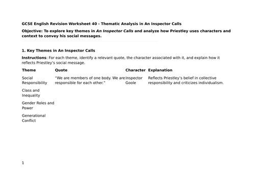 GCSE English - Thematic Analysis and Comparative Poetry Analysis 40, 41, and 42