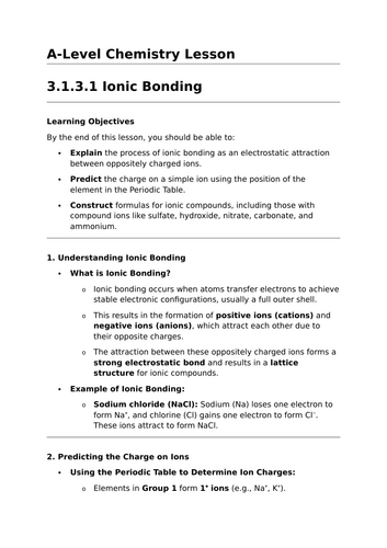 Ionic Bonding - A-Level Chemistry Lesson