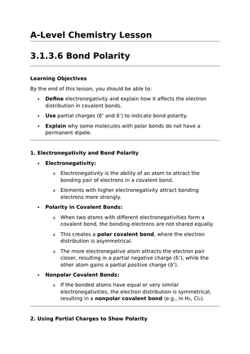 Bond Polarity - A-Level Chemistry