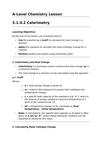 Calorimetry - A-Level Chemistry Lesson