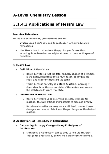 Applications of Hess's Law - A-Level Chemistry Lesson