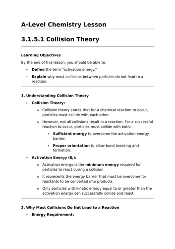 Collision Theory - A-Level Chemistry Lesson