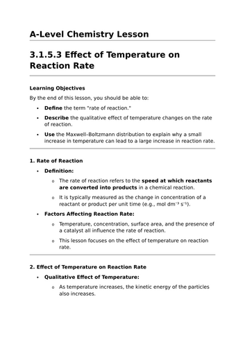 Effect of Temperature on Reaction Rate - A-Level Chemistry Lesson