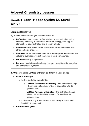 Born-Haber Cycles - A-Level Chemistry