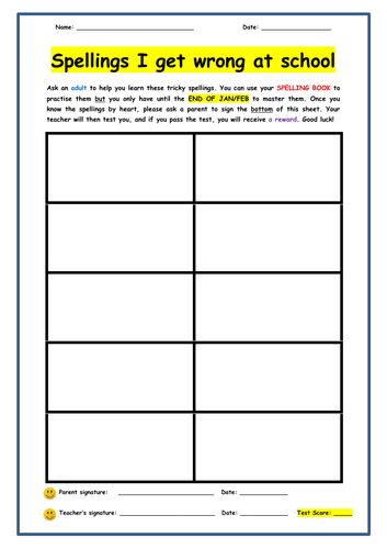 Individual Spellings - Individualised Learning