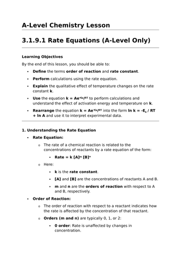 Rate Equations - A-Level Chemistry