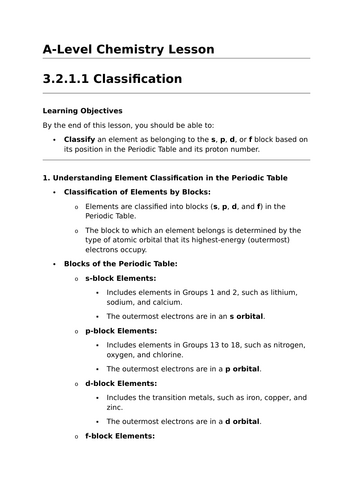 Classification - A-Level Chemistry Lesson