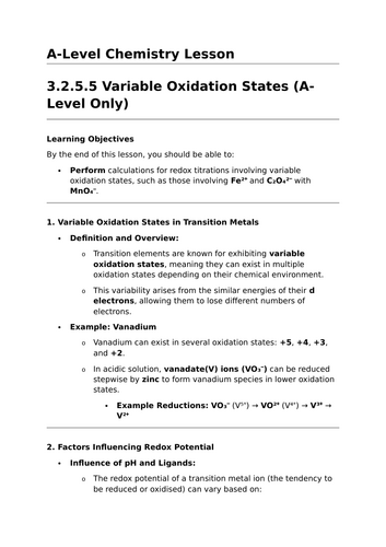 Variable Oxidation States - A-Level Chemistry Lesson