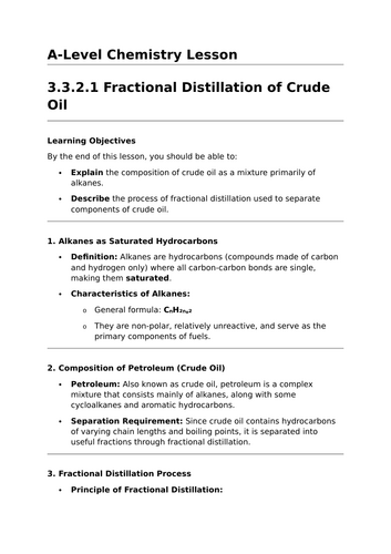 Fractional Distillation of Crude Oil - A-Level Chemistry Lesson