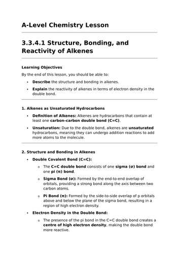 Structure, Bonding, and Reactivity of Alkenes - A-Level Chemistry Lesson