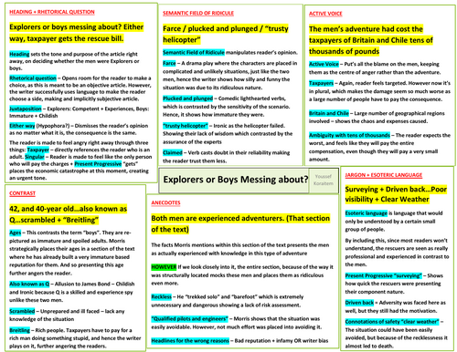 Edexcel IGCSE English Language - Explorer's Or Boys Messing About - Analysis Notes