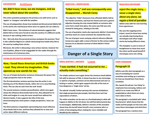 Edexcel IGCSE English Language - Danger of a Single Story - Analysis Notes