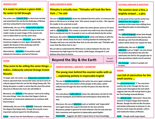 Edexcel IGCSE English Language - Beyond the Sky & the Earth - Analysis Notes