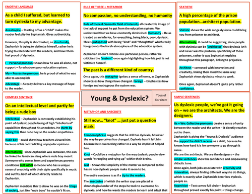 Edexcel IGCSE English Language - Young & Dyslexic - Analysis Notes