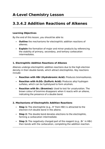 Addition Reactions of Alkenes - A-Level Chemistry Lesson