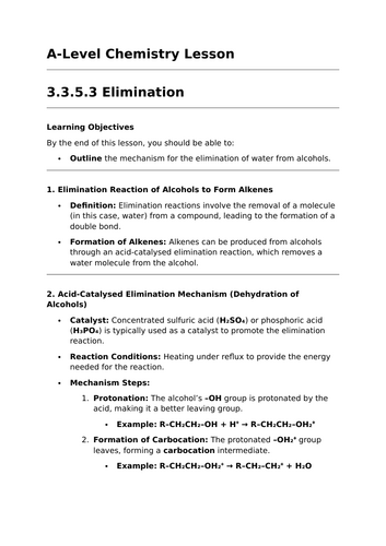 Elimination Reactions of Alcohols - A-Level Chemistry Lesson