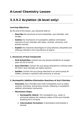 Acylation - A-Level Chemistry Lesson