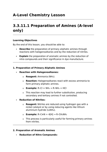 Preparation of Amines - A-Level Chemistry Lesson