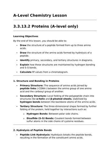 Proteins - A-Level Chemistry Lesson