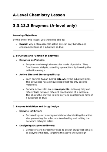 Enzymes - A-Level Chemistry Lesson