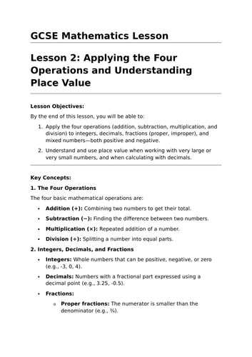 Operations and Place Values - GCSE Maths Lesson