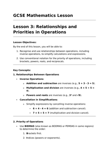 Relationships and Priorities in Operations - GCSE Maths Lesson