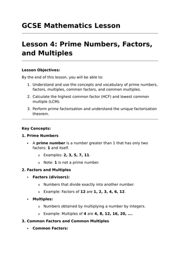 Prime Numbers, Factors and Multiples - GCSE Maths Lesson