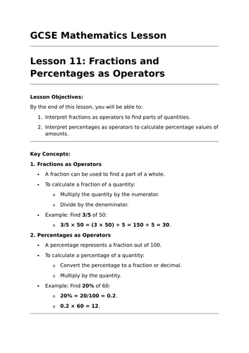 Fractions and Percentages as Operators - GCSE Maths Lesson