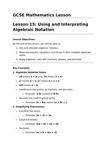 Algebraic Notation - GCSE Maths Lesson