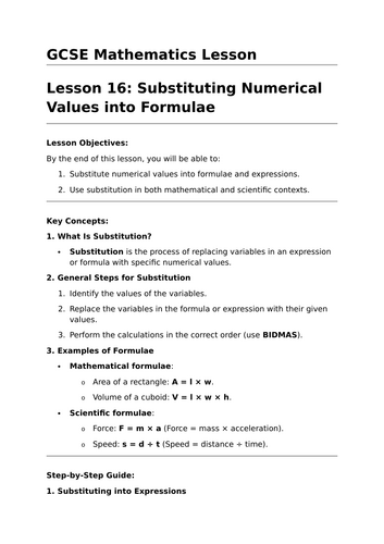 Substitution - GCSE Maths Lesson