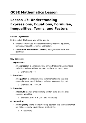 Understanding Algebraic Concepts - GCSE Maths Lesson